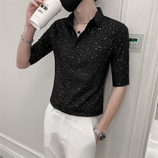 店主风社会小伙男士七分袖衬衫男休闲烫金衬衣男301A-1/CS351/P55，男装衬衫，星座301A-1
