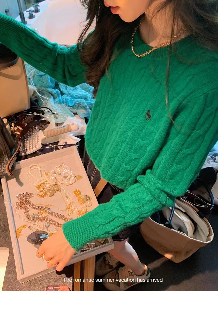秋冬圆领毛衣针织衫针织复古套头打底麻花上衣,针织衫/毛衣,半城羊绒