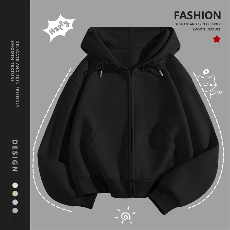 时尚休闲运动女款短款开衫连帽卫衣，女装卫衣/绒衫，初己品牌服饰全品类供货