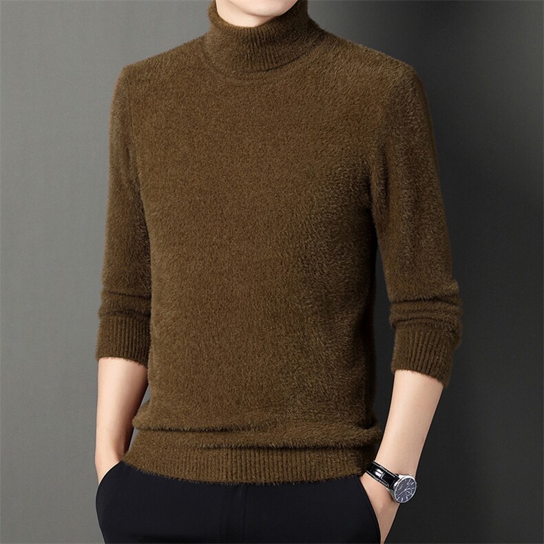 男士水貂绒毛衣加绒加厚款冬季纯色休闲高领保暖羊毛貂绒衫，男装针织衫/毛衣，钱塘6003（原4033）