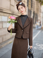 洋气减龄小香风套装裙子2025秋冬新款女装外套套装裙穿搭，女装套装/套裙，众宇琦