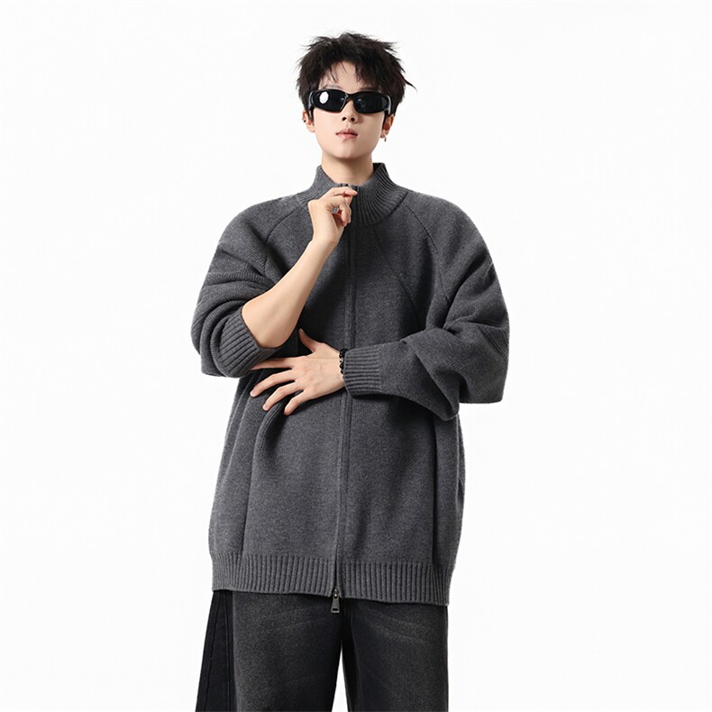 YK86098-P50腈纶45%锦纶24.3%聚酯纤维30.7%立领拉链开衫毛衣男,男装针织衫/毛衣,电商A086-1