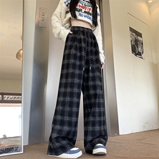 AK2462-p45早春格子休闲裤女高腰直筒裤百搭显瘦宽松阔腿裤，女装休闲裤，星座617A-2