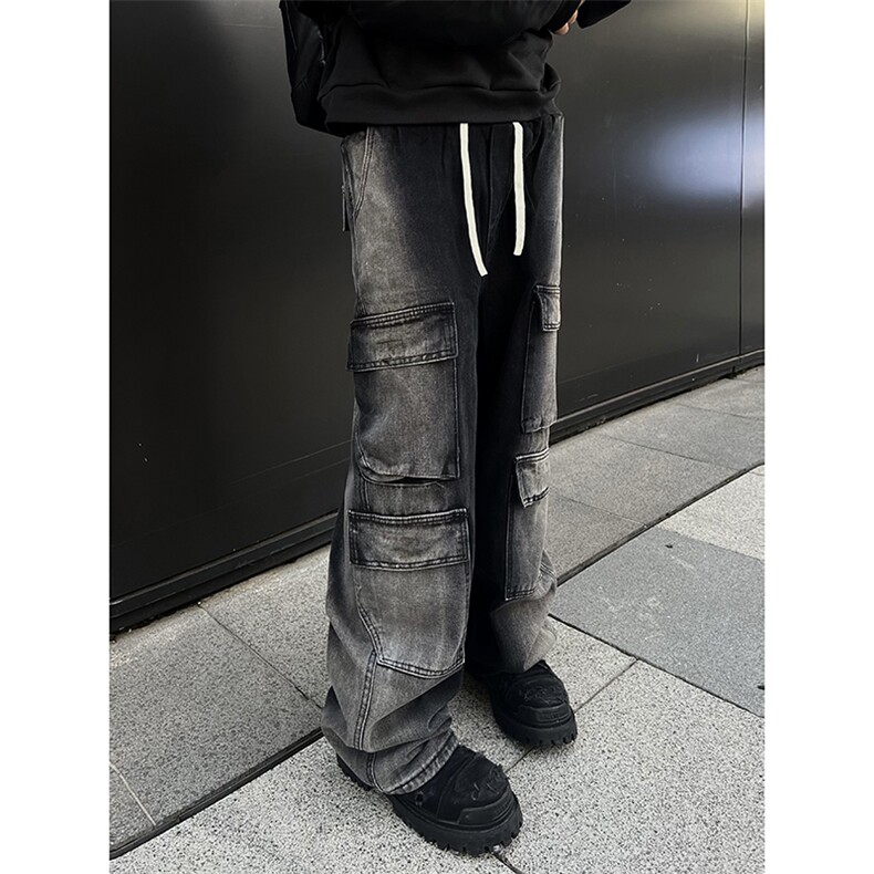 B221美式ins高街重工艺宽松做旧工装牛仔裤子LK23143-P80控108,男装牛仔裤,电商B221