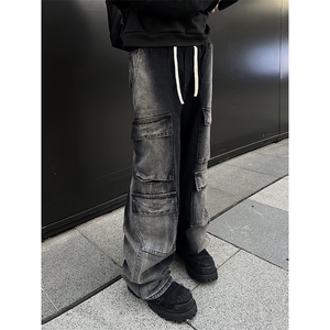 B221 美式ins高街重工艺宽松做旧工装牛仔裤子 LK23143-P80 控108图片