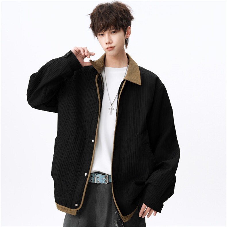 撞色假两件翻领夹克男2026春季宽松复古休闲外套潮J2606P85控118,男装夹克,电商A157