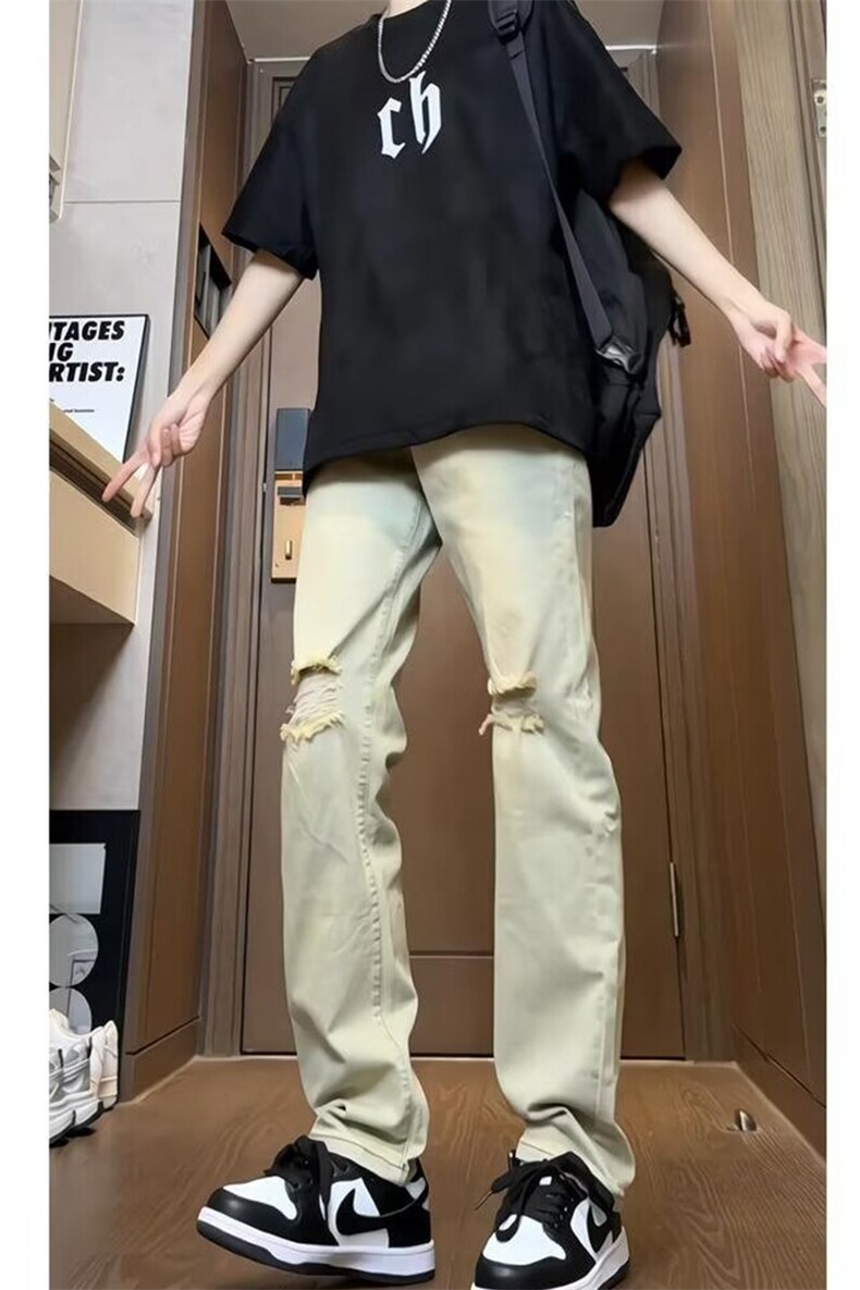 美式复古水洗做旧牛仔裤膝盖破洞直筒长裤潮KZ30G838--TP40,男装牛仔裤,电商A247C
