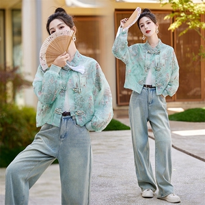 新中式外套女初春秋季2025新款小个子刺绣印花薄款防晒衣