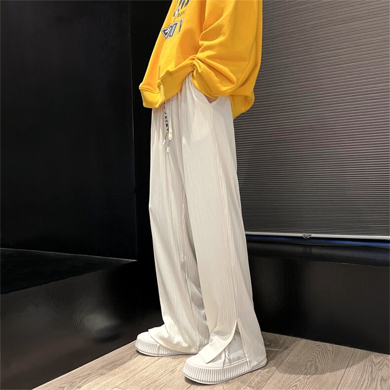 K60-P45早秋脚口开叉直筒宽松条纹休闲裤男女大码拖地长裤控68,男装休闲裤,电商B369（原A024）