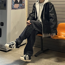 816B-PY003-P105新款宽松工装皮夹克情侣休闲上衣韩版皮衣外套，男装夹克，星座816B