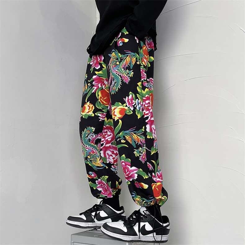 CK203夏秋东北大花民族特色风休闲哈伦运动裤束脚九分裤团队，男装民族服装，星座115A(原星座507）