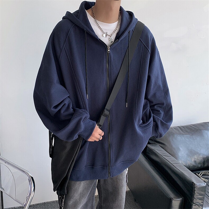 开衫连帽设计宽松卫衣复古重磅情侣款休闲卫衣HY272P75控108,男装卫衣,电商A102B