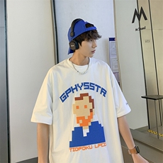美式oversize短袖t恤ins潮牌宽松设计感小众半袖情侣装T0154-P28，男装T恤，星座308B-1