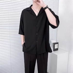 夏季冰丝短袖衬衫男士高级感痞帅衬衣男生休闲半袖衬寸衣服 D9图片