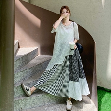 现货主图爆品蕾丝罩衫上衣+拼接半身裙套装2C375-506-P165-K248，女装套装/套裙，2C375