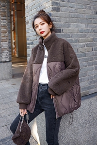 羽绒服女2025冬季新款女装韩版时尚颗粒绒拼接保暖白鸭绒外套图片
