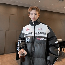 新款美式PU皮棉衣冬季加厚棉服潮牌机车外套ins男M6615-P128控168，男装棉衣，星座307A