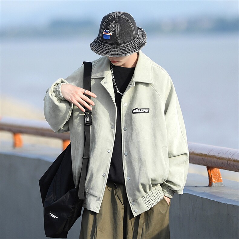2026秋季麂皮绒外套男翻领开衫夹克棒球服A365P90,男装夹克,电商A309