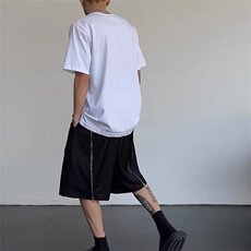 美式高街休闲后拉链西装短裤男夏季宽松直筒阔腿运动五分裤，男装休闲裤，星座716-2