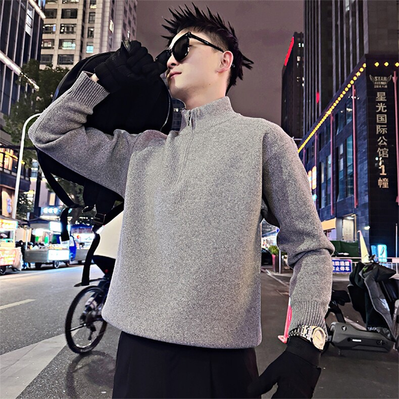 LV301/P88控118冬季美式假两件亨利领针织套头毛衣男浅灰首1,男装针织衫/毛衣,星座305B