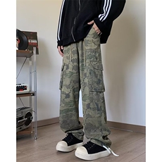 高街vibe风迷彩工装牛仔裤男士痞帅春秋季新款宽松直筒阔腿休闲裤，男装休闲裤，星座410-7