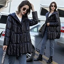 2020冬季新款优雅时尚中长款羽绒服气质显瘦连帽羽绒外套，女装羽绒服，深水步
