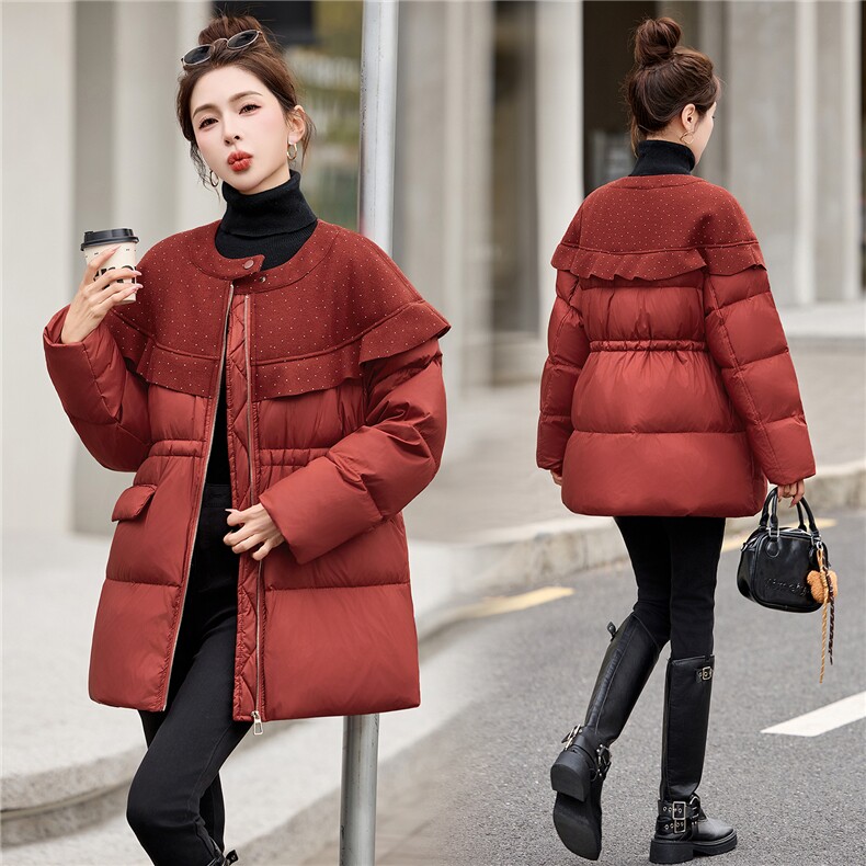 BAO款主推，现货荷叶边拼接短款羽绒服女2025冬季新款保暖外套,女装羽绒服,仟媚宠