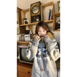 重磅北极绒座山雕大毛毛领毛衣外套冬美式复古休闲慵懒风针织开衫,织毛衣几种颜色的搭配图片