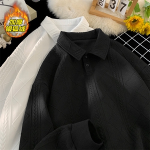薄款改加绒特批P48无差价冬抖音银狐绒翻领卫衣男W5022J加绒图片