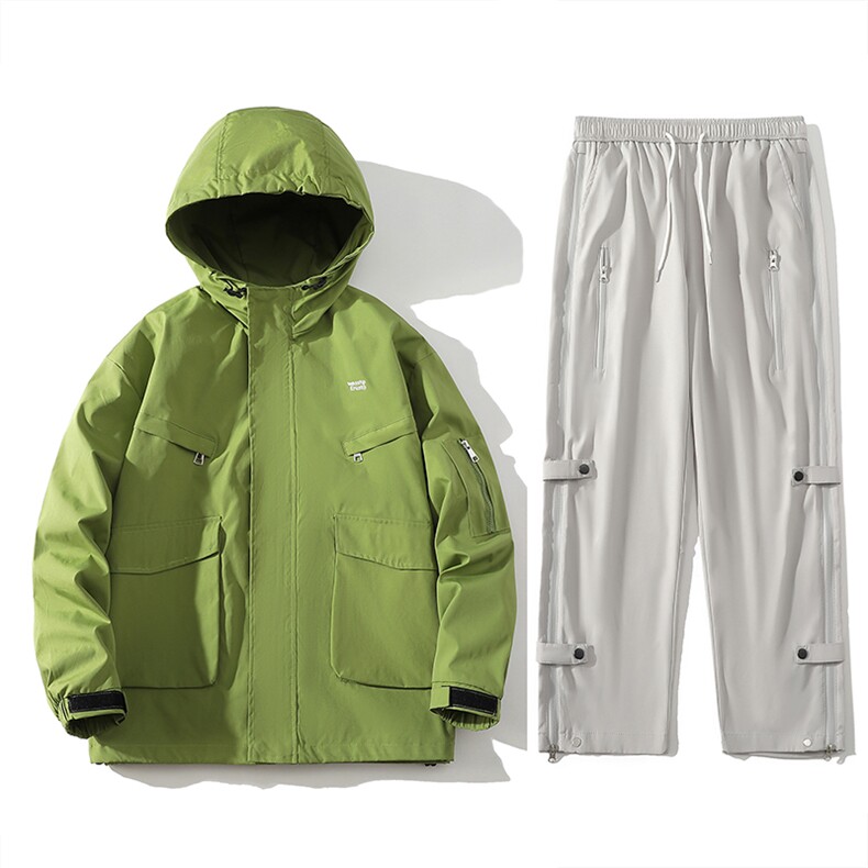 秋季冲锋衣套装男户外男士休闲裤一套潮流防水A266-TZJK8019-P65,男装休闲套装,电商A266