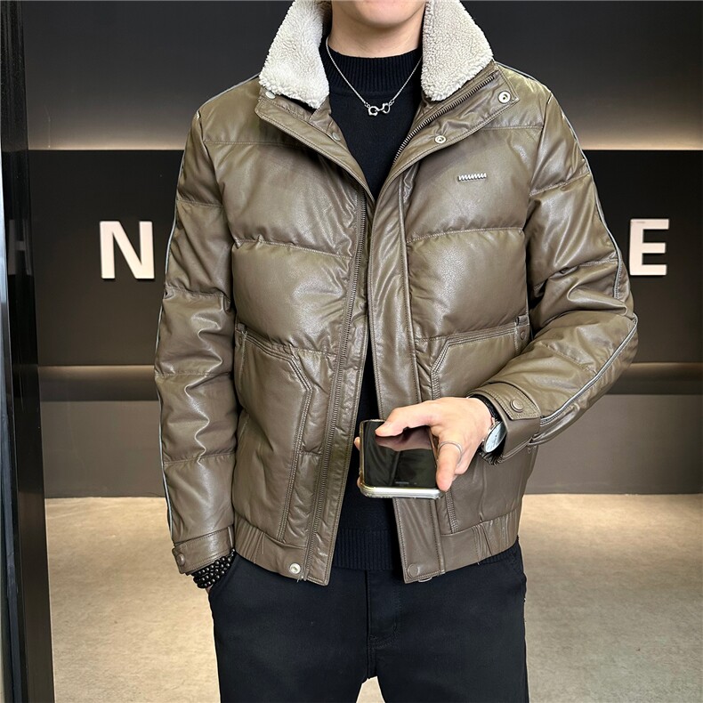 男士连帽修身可拆羊糕毛PU皮羽绒服【标50控活动价298】,男装羽绒服,星座414（原B263）