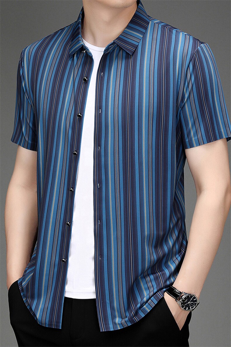 BGW-D34007男士夏季新款短袖衬衣百搭青年休闲衬衫修身免烫,男装衬衫,电商B360
