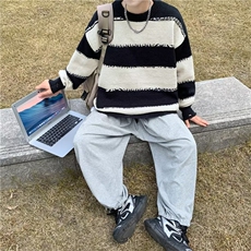毛衣男美式复古潮宽松慵懒风条纹针织衫毛线衣春秋ins潮M9108-p43，男装针织衫/毛衣，星座1008-1