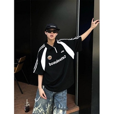 复古polo衫短袖t恤男女夏季撞色拼接字母印花半袖男TL14，男装Polo衫，星座1116A（原606A-3）