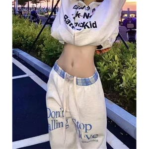 双腰头格子拼接假两件休闲裤男女美式复古运动裤潮流 K709图片