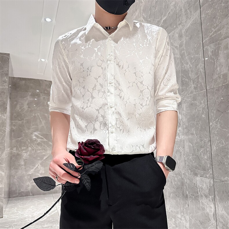 店主风社会小伙男士七分袖衬衫男痞帅修身衬衣301A-1/CS420/P55,男装衬衫,星座301A-1