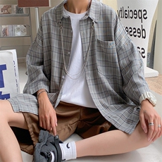 新款格子衬衫男短袖韩版潮流宽松痞帅休闲五分袖夏CS21-P40送挂链，男装衬衫，星座1008