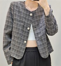 【现货】秋装新款欧版小香风格子短外套，女装短外套，那简