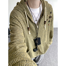 美式复古设计感针织连帽外套男女小众慵懒卫衣开衫潮牌WY21P78，男装卫衣，电商D206-1