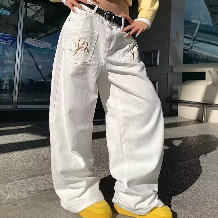 欧美街头潮牌牛仔裤高街风刺绣宽松显瘦直筒阔腿拖地裤NZ6660,男装牛仔裤,星座208-5