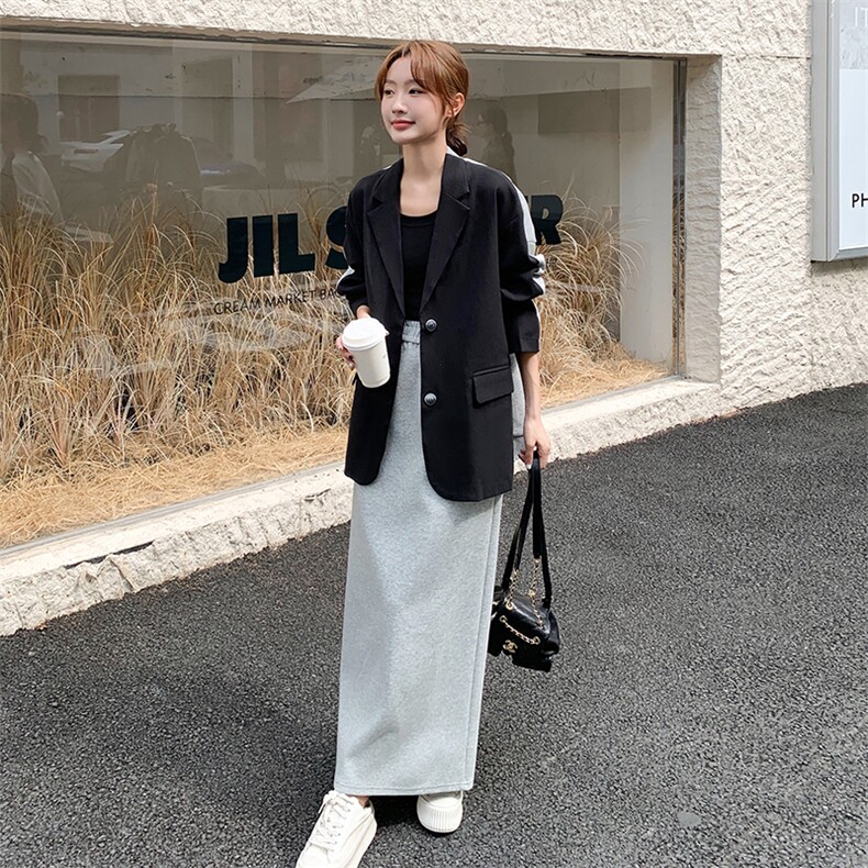 设计感拼接撞色西装套装裙女秋季2025年新款休闲韩系半身裙两件套,女装套装/套裙,2C115