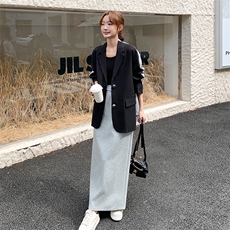 设计感拼接撞色西装套装裙女秋季2025年新款休闲韩系半身裙两件套，女装套装/套裙，2C115