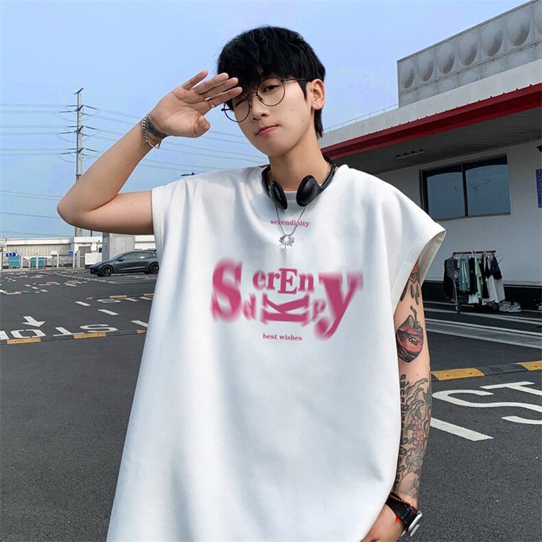 ！2024夏季新款情侣麂皮绒背心潮牌印花无袖T恤TLBX16特P18,男装T恤,电商B220