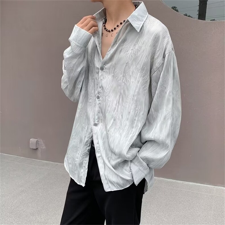 春夏季港风ins潮牌长袖衬衫男士高级感宽松百搭薄款长袖休闲衬衣,男装衬衫,星座716-3
