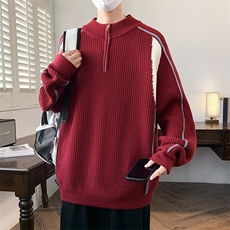 25755-P75冬半高拉链领针织衫毛衣男撞色立领外套，男装针织衫/毛衣，电商D310B