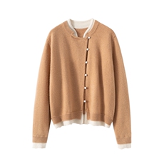 2025秋冬新款羊绒衫女100%纯山羊绒珍珠扣假两件气质开衫保暖外套，女装羊绒衫，戎美山