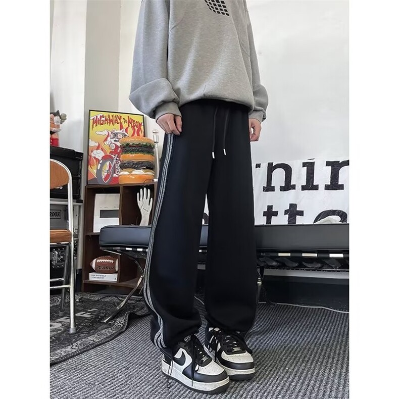 新款美式休闲三条杠设计感潮牌宽松直筒百搭运动卫裤男X15388-p43,男装休闲裤,星座1008