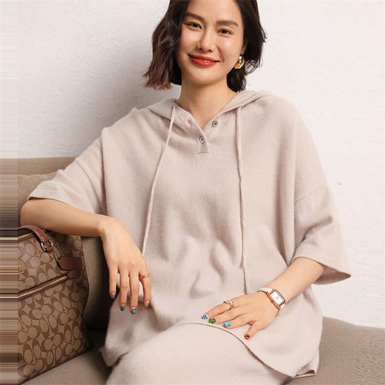 2024秋冬新款山羊绒宽松纯色保暖简约休闲针织上衣,女装羊绒衫,五色羊羊绒