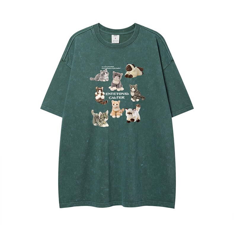 纯棉 白底 23夏水洗做旧高克重磅情侣短袖T恤T61005P45控58图片
