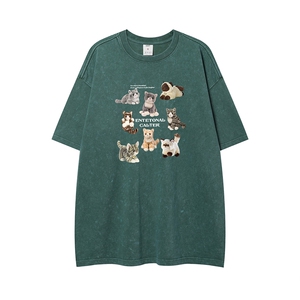 纯棉 白底 23夏水洗做旧高克重磅情侣短袖T恤T61005P45控58图片